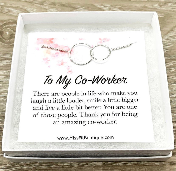 Amazing Coworker Gift, Interlocking Circles Necklace, Circular Pendant, Linked Circles Necklace, Gift for Colleague, Retirement Gift