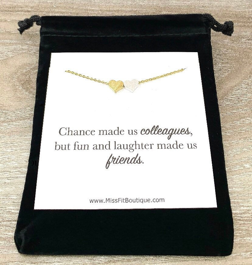 Colleague Gift, Two Hearts Necklace, Chance Made Us Colleagues, Gift for Friend, Coworker Gift, Retirement Gift, Friendship Necklaces