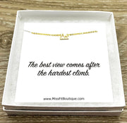 Tiny Gold Mountain Necklace with Quote Card, Outdoorsy Jewelry, Dainty Jewelry, Travel Gift, Inspirational Gift, Thinking of You Gift