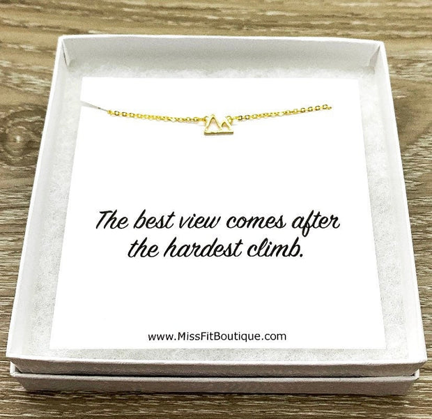 Tiny Gold Mountain Necklace with Quote Card, Outdoorsy Jewelry, Dainty Jewelry, Travel Gift, Inspirational Gift, Thinking of You Gift