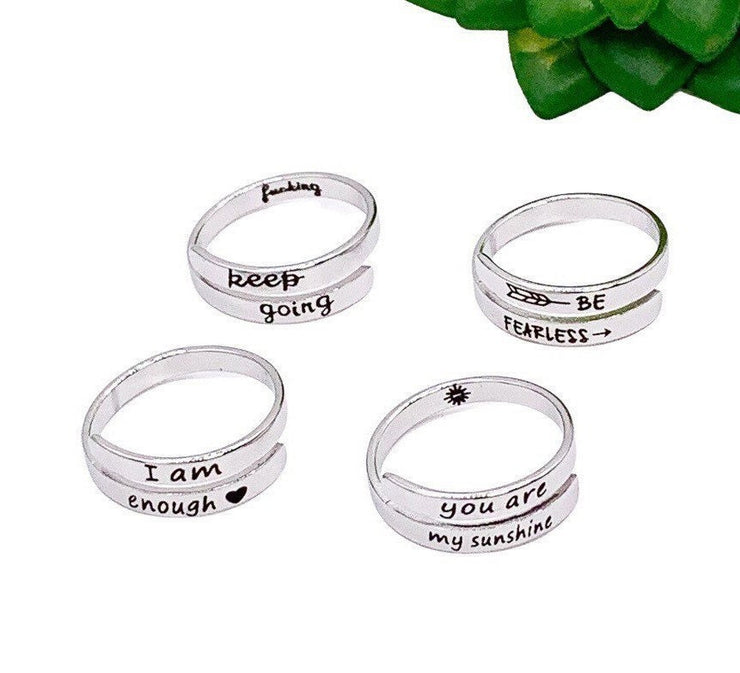 Keep Going Wrap Ring, Inspirational Jewelry, Adjustable Ring, Encouragement Gift, Laser Engraved, Statement Ring, Gift for Friend, Support