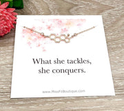 Estrogen Necklace, What She Tackles, She Conquers Quote, Affirmation Gift, Molecular Jewelry, Empowering Gift, Feminist Jewelry, Friendship