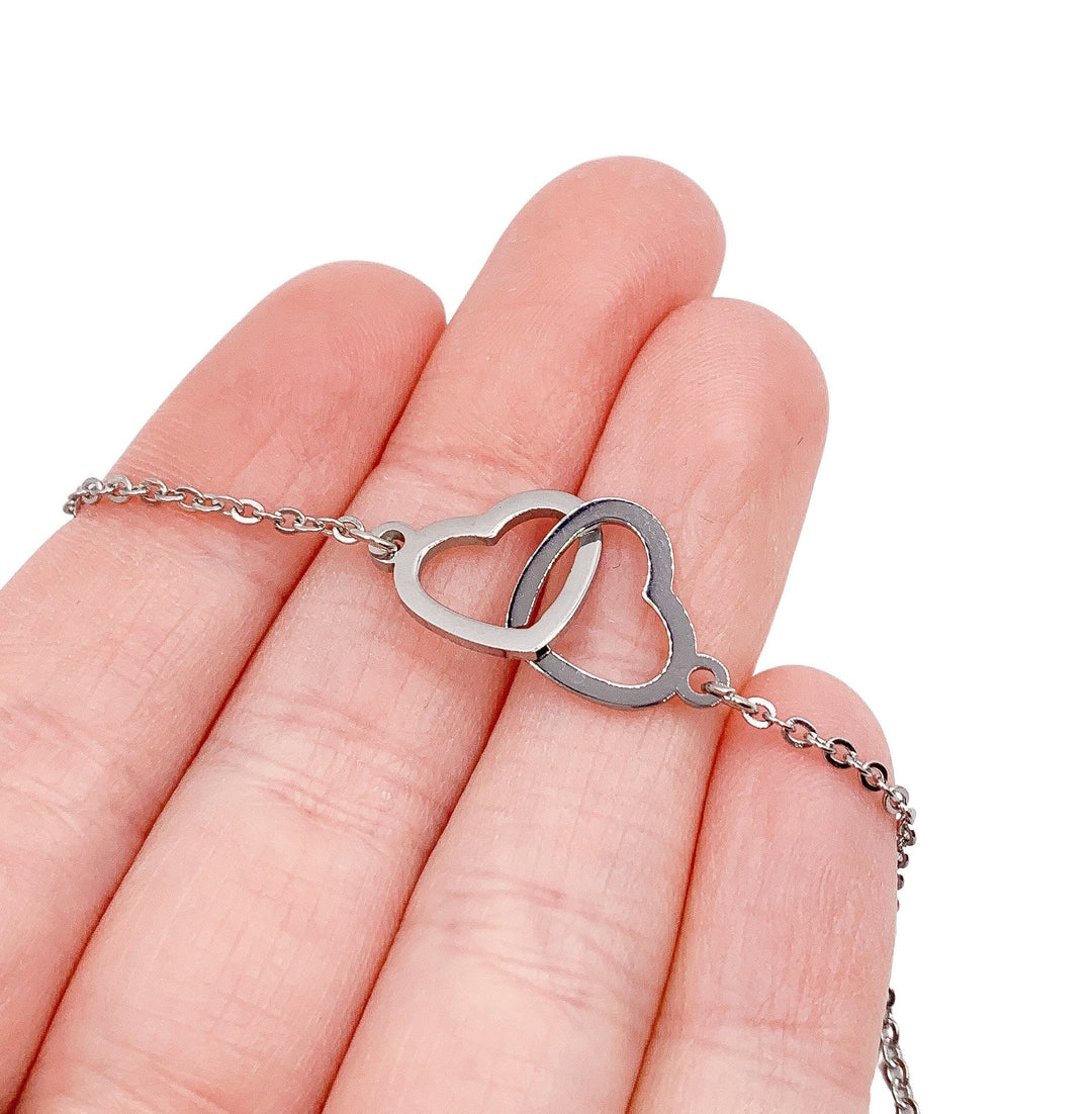 Mother & Daughter Necklace, Gift for Daughter from Mom, Double Heart Necklace, Two Interlocking Hearts Necklace, Birthday Gift