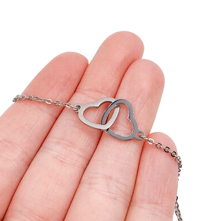 Mother & Daughter Necklace, Gift for Daughter from Mom, Double Heart Necklace, Two Interlocking Hearts Necklace, Birthday Gift