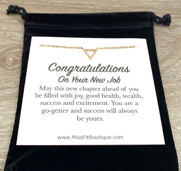 Congratulations Card, New Job Gift, Tiny Triangle Necklace, Work Promotion Gift, New Beginning Gift, Gift for Coworker, Colleague Gift