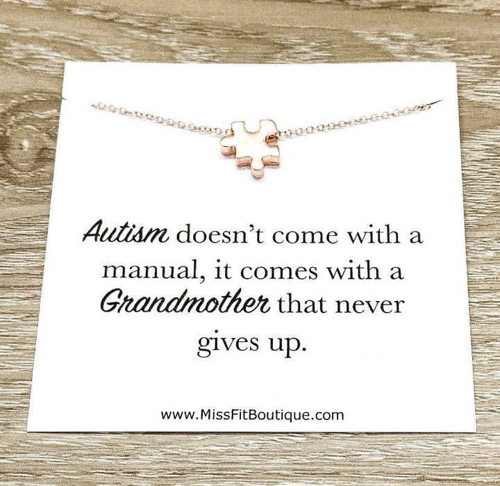 Collier pour grand-mère, cadeau pour grand-mère d'enfant autiste, collier puzzle en or rose, bijou puzzle en argent, collier de sensibilisation à l'autisme, cadeau puzzle