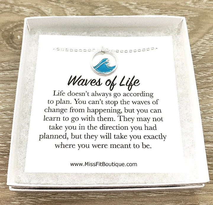 Blue Wave Necklace, Waves of Life Quote, Uplifting Gift, Inspirational Gift, Beach Lover Necklace, Tropical Gift, Ocean Necklace