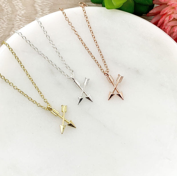 Two Sisters Matching Necklace Set, Dainty Crossing Arrows Necklace, Soul Sisters Card, Gift from Best Friend, BFF Gift, Friendship Gift