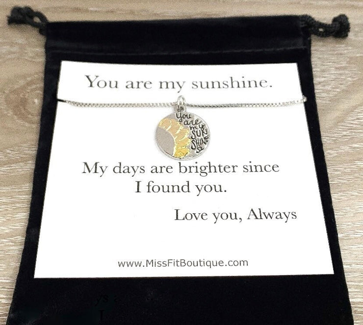 You Are My Sunshine Quote, Sunflower Necklace, Flower Necklace, Personalized Card, Meaningful Gift for Her, Gift for Girlfriend, Holiday