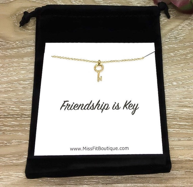 Friendship is Key, Tiny Gold Key Necklace with Quote Card, Meaningful Gift, Simple Jewelry, Every Day Necklace, Best Friends  Gift