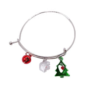 Christmas Bangle Charm Bracelet, Christmas Charms, Holiday Jewelry, Festive Bracelets, Stacking Set of Bracelets, Gift Exchange