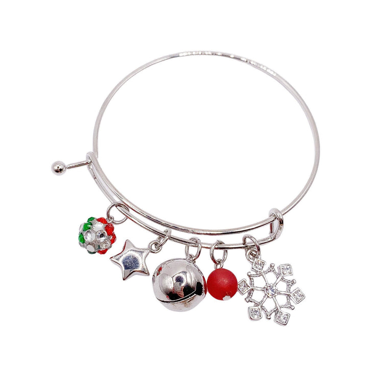 Christmas Bangle Charm Bracelet, Christmas Charms, Holiday Jewelry, Festive Bracelets, Stacking Set of Bracelets, Gift Exchange