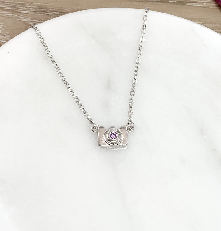 Collier mini appareil photo, argent sterling et zirconiums, cadeau pour photographe, cadeau pour photographe de mariage, cadeau de départ à la retraite, cadeau pour demoiselle d'honneur