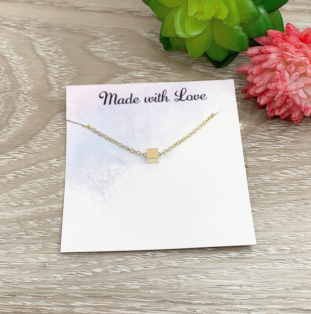 Tiny Cube Necklace, Dainty Geometric Necklace, Layering Pendant, Cube Necklace, Rose Gold Square Pendant, Minimal Necklace, Gift for Friend