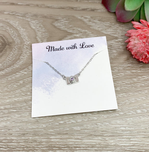 Tiny Camera Necklace, CZ Sterling Silver, Gift for Photographer, Wedding Photographer Gift, Retirement Gift for Her, Bridesmaid Gift