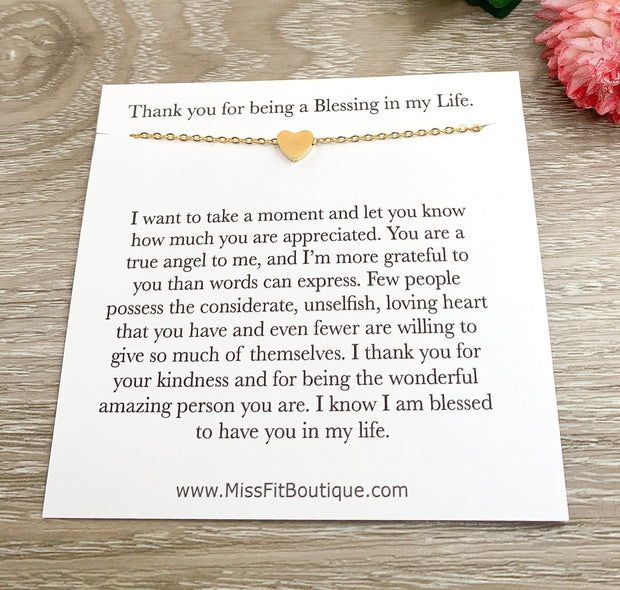 Tiny Heart Necklace, Thank You Card, You Are a Blessing, Appreciation Gift, Gift for Special Person, Sister Gift, Thinking of You Gift