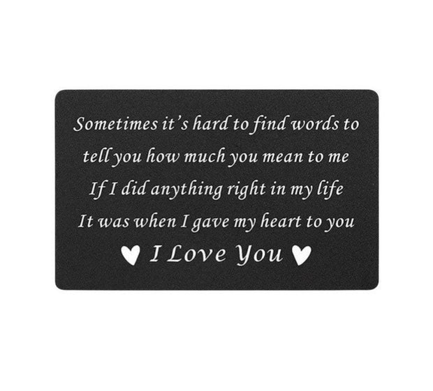 I Love You Quote, Romantic Wallet Card, Gift for Husband, Black Wallet Insert, Gift for Partner, Sentimental Gift, Anniversary Gift for Him