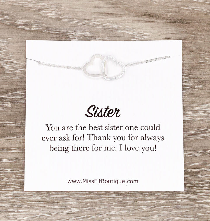 Best Sister Necklace, Meaningful Gift, 2 Interlocking Hearts Necklace, Sisterhood Necklace, Gift for Sister, Double Heart Necklace, Graduate