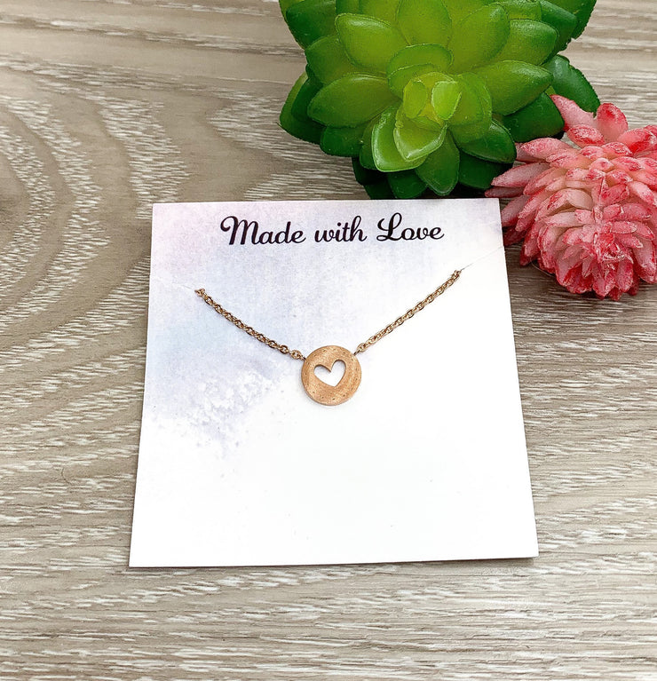 Self Love Necklace, Heart Cutout Necklace, Circle with Heart Pendant, Motherhood Gift, Love You Necklace, Grandma Gift for Granddaughter