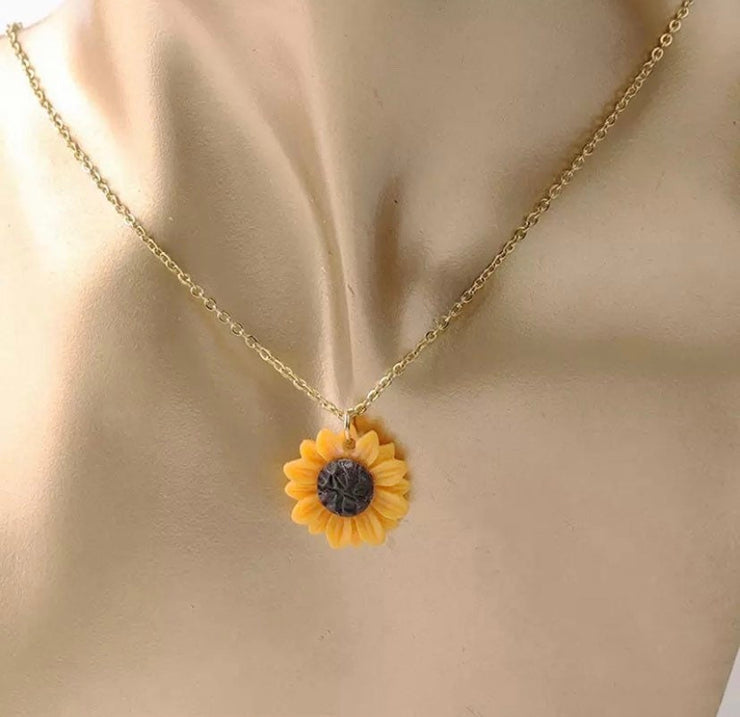 My Tribe Gift, Sunflower Necklace, Girl Gang Gift, Orange Flower Charm Necklace, Floral Jewelry, Friendship Necklace, Best Friend Gift