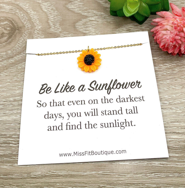 Be Like a Sunflower, Sunflower Necklace, Positivity Quote, Inspirational Necklace, Floral Jewelry, Mental Health Gift, Cute Gift for Friend