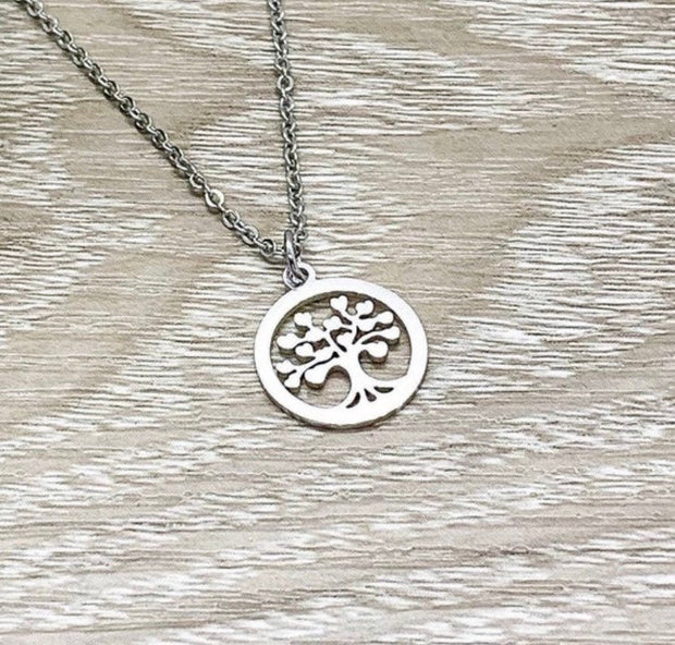 Tree Necklace Silver, Strength Jewelry, A Tree with Strong Roots, Inspirational Card, Nature Lover Gift, Gift for Fighter, Uplifting Gift