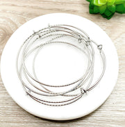 1 Expandable Bangle Bracelet, Stainless Steel Silver Bracelet, Finished Bracelet, Charm Bracelet Base, Unisex Jewelry, DIY Jewelry Supplies