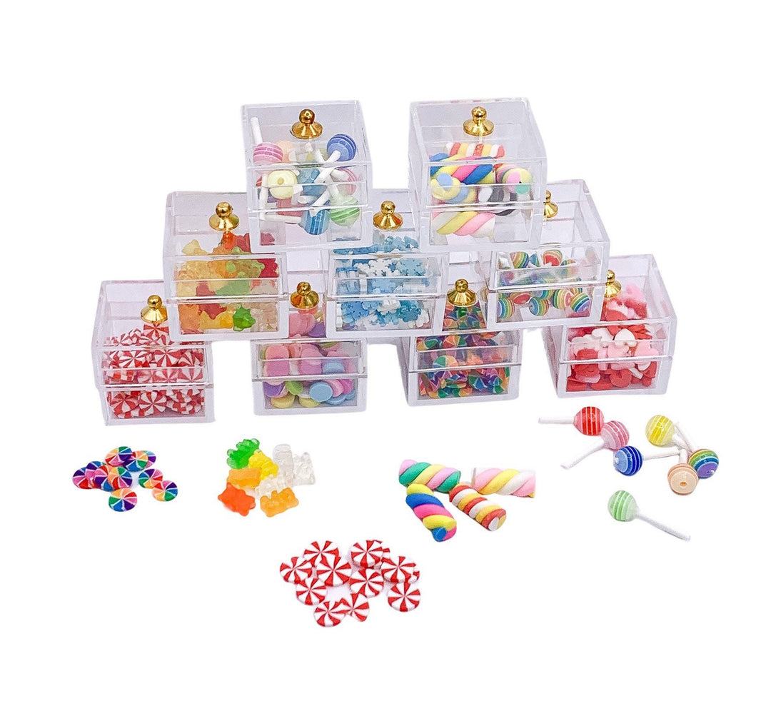 Miniature Candy Shop Supplies | Dollhouse Minis | Tiny Lollipops | Mini Gummy Bears | Cabochon Sweet Candies Charms | Clear Candy Jar
