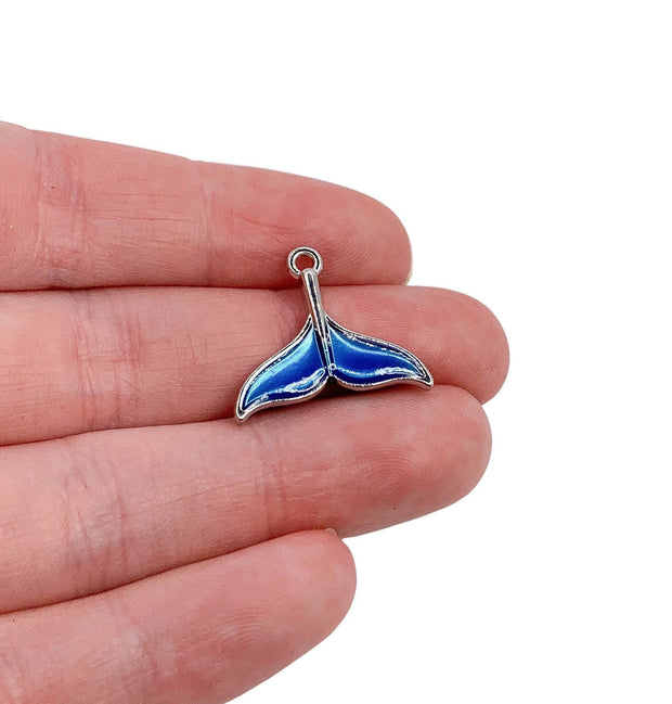 1 Blue Fish Tail Charm, Fishing Charms, Whale Tail Charm, Mermaid Tail Charm, Individual Charm, Gift for Mermaid Lover, DIY Jewelry Findings