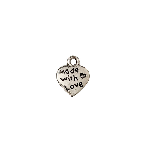 Bulk ‘Made with Love’ Charms, Antique Silver Alloy Heart Pendants, Double-Sided Heart Charms, Tiny Heart Tag Pendants, DIY Jewelry Suppplies