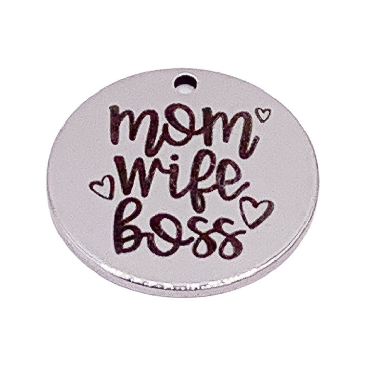 1 Mom Wife Boss Charm, Stainless Steel Charms, Individual Charm, Motherhood Charms, Words Charm, Gift for Mom, Mommy Charm, DIY Jewelry