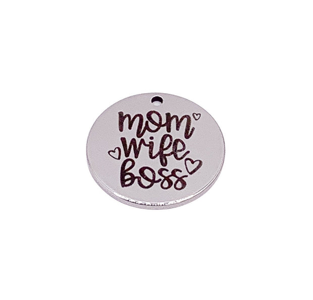 1 Mom Wife Boss Charm, Stainless Steel Charms, Individual Charm, Motherhood Charms, Words Charm, Gift for Mom, Mommy Charm, DIY Jewelry