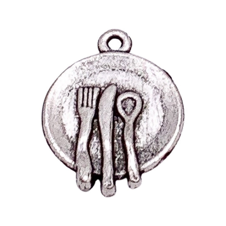 1 Dish Plate with Cutlery Charm, Tiny Knife Fork Spoon, Flatware Charms, Gift for Cook, Kitchenware Charms, Kitchen Charm, Jewelry Findings