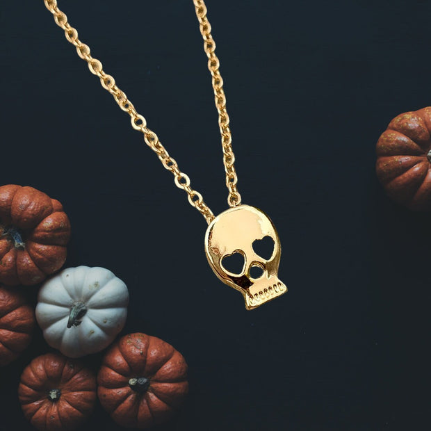 Skull Necklace Women, Rose Gold Skull Necklace, Badass Necklace, Skeleton Pendant, Dainty Jewelry for Her, Halloween Necklace Gift