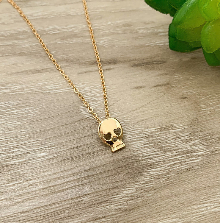 Skull Necklace Women, Rose Gold Skull Necklace, Badass Necklace, Skeleton Pendant, Dainty Jewelry for Her, Halloween Necklace Gift