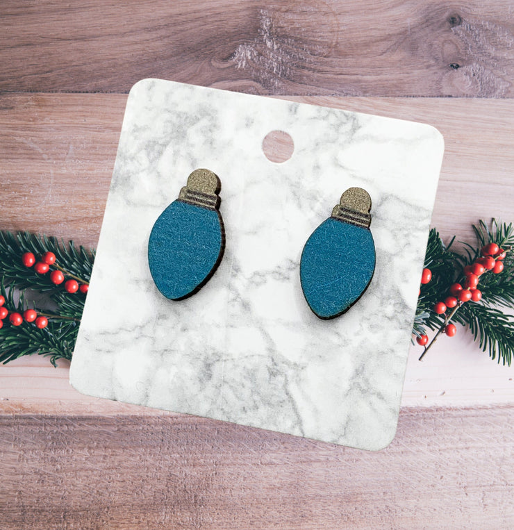 Large Christmas Light Earrings, Unique Wood Stud Earrings, Stocking Stuffer for Women, Winter Jewelry, Winter Wonderland, Secret Santa Gift