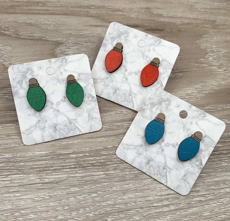 Large Christmas Light Earrings, Unique Wood Stud Earrings, Stocking Stuffer for Women, Winter Jewelry, Winter Wonderland, Secret Santa Gift