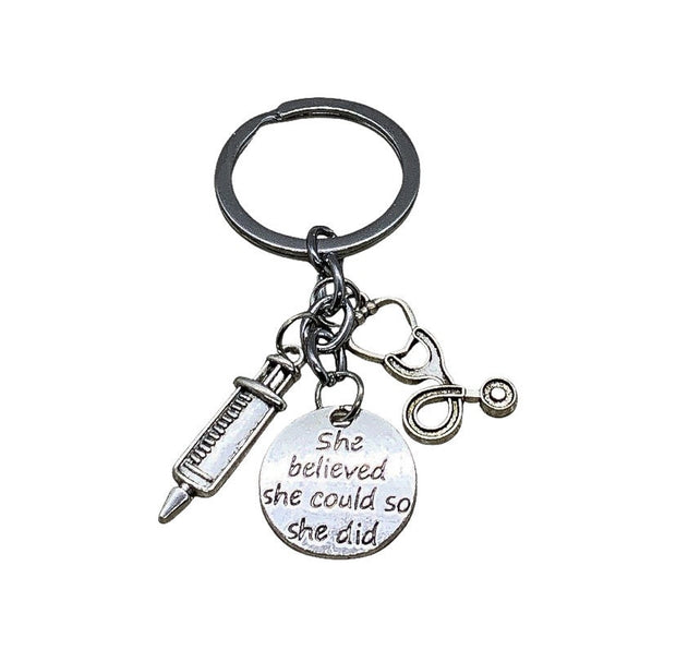 Nurse Keychain, Nurse Gift, She Believed She Could, Medical Charms, Gift for Daughter, Gift for Nursing Student, Nurse Practitioner Gift