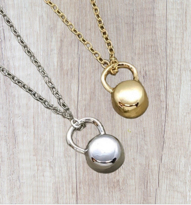 Tiny Kettlebell Necklace, Silver Fitness Necklace, Gym Jewelry, Gold Kettlebell Charm, Personal Trainer , Strength ,  for Wife