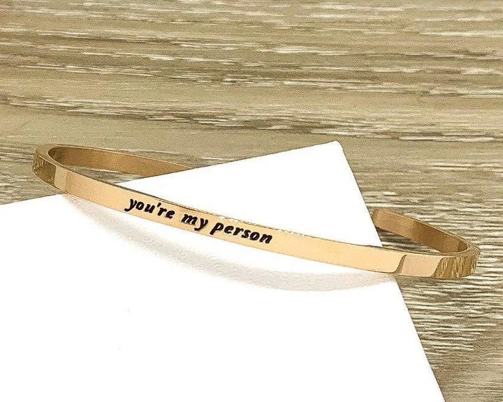 Bracelet jonc « Tu es ma personne », cadeau pour personne préférée, bracelet d'amitié, bracelet fin avec mantra, cadeau pour demoiselle d'honneur, minimaliste