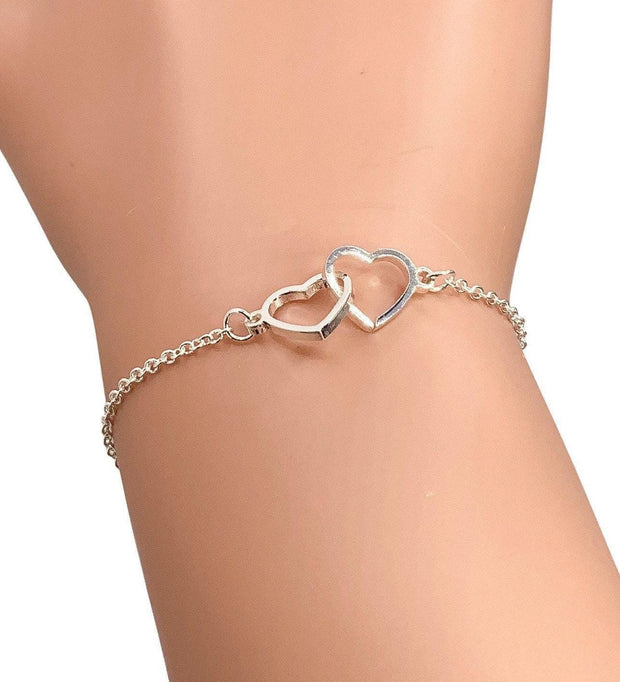 Double Heart Bracelet, Interlocking Hearts Bracelet, Dainty Chain Bracelet, Love Bracelet, Two Hearts Jewelry, Meaningful Bracelet for Women