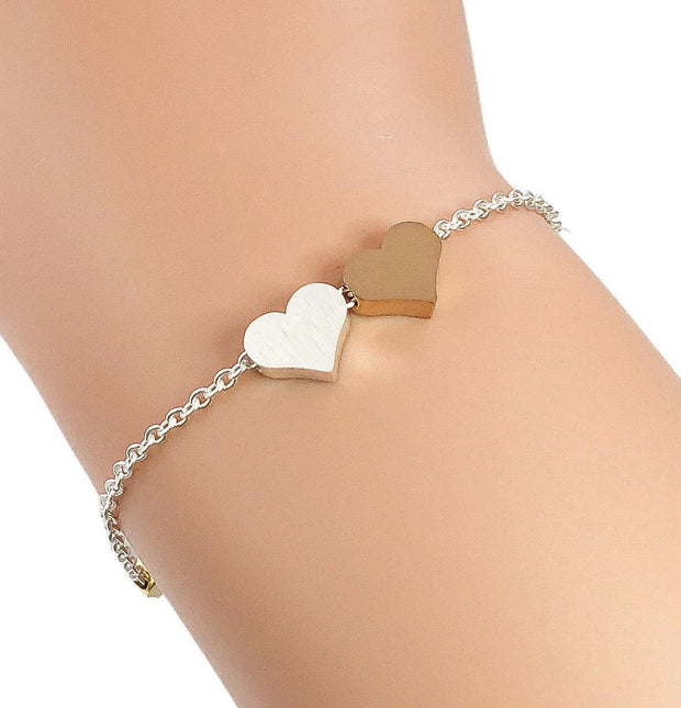 Three Hearts Bracelet, Multiple Hearts Chain Bracelet, Dainty Bracelet, Two Hearts Jewelry, Loving Jewelry, Minimalist Bracelet for Women