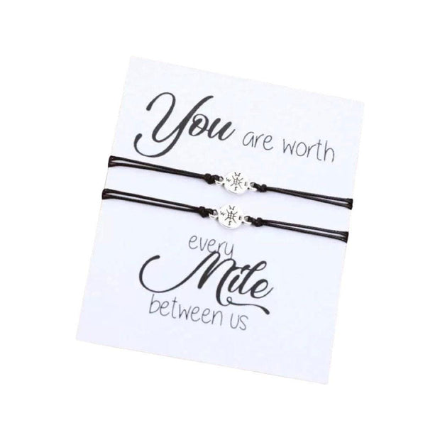 You Are Worth Every Mile Between Us Card, Matching Compass Wish Bracelets, Compass Bracelet Set for Two, Long Distance Friendship Gift