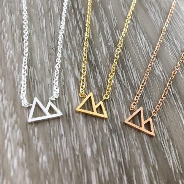 Mountain Necklace, Alpine Necklace, Travel Necklace, Twin Peak Pendant, Outdoors Necklace, Hiking Necklace, Mountain Peak, Minimal Jewelry,