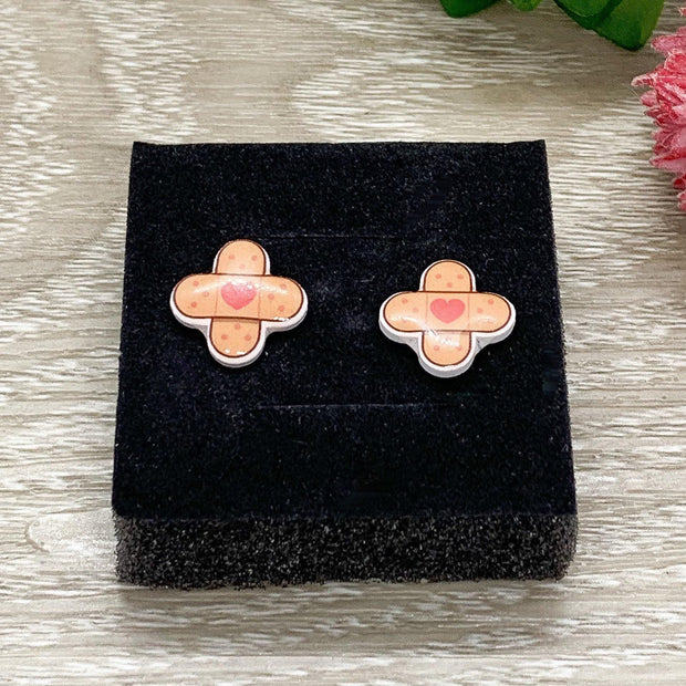 Kawaii Bandage Earrings, Nurse Shrink Plastic Earrings, Nursing Jewelry, First Aid Earrings, Health Care Worker, Get Well Soon Gift for Her