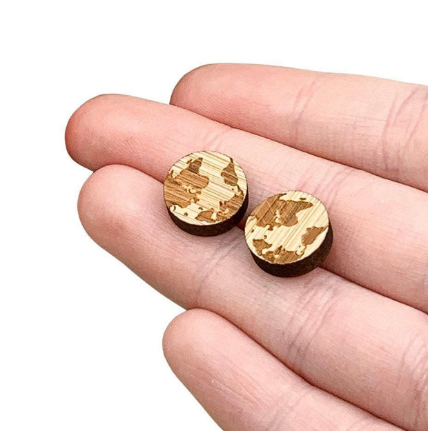 Planet Earth Earrings, Wooden Studs, World Globe Earrings, Laser Engraved Earrings, Canadian Jewelry, Earth Day Earrings, Nature Lover Gift