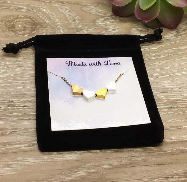 Collier multi-cœurs, pendentif cœurs en or rose, collier pour maman, de la part de sa fille, de ses petits-enfants, bijou pour grand-mère, cadeau pour sœurs