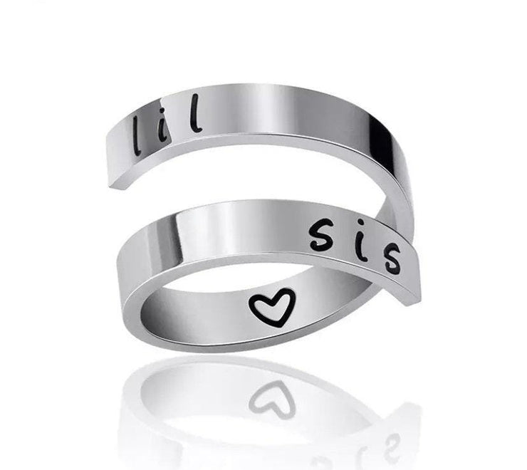 Big Sis Lil Sis Ring, Adjustable Spiral Ring, Little Sister Ring, Big Sister Jewelry, Unique Engraved Ring, Sisters Stainless Steel Ring