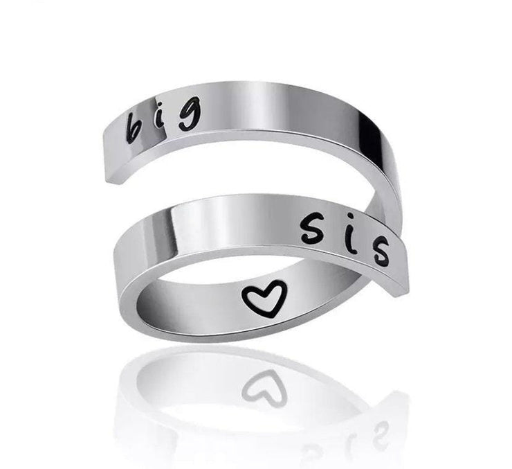 Big Sis Lil Sis Ring, Adjustable Spiral Ring, Little Sister Ring, Big Sister Jewelry, Unique Engraved Ring, Sisters Stainless Steel Ring