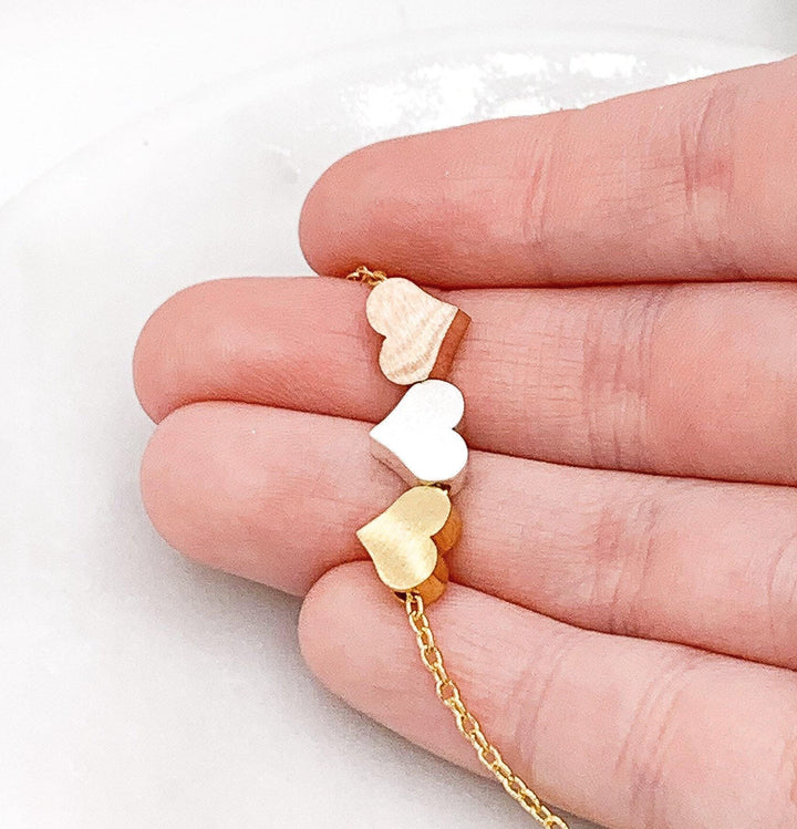 Three Hearts Bracelet, Multiple Hearts Chain Bracelet, Dainty Bracelet, Two Hearts Jewelry, Loving Jewelry, Minimalist Bracelet for Women